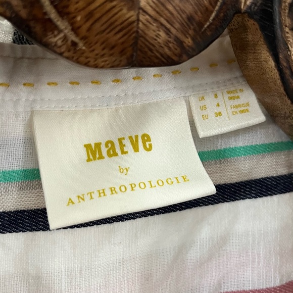 Maeve Anthropologie “Alisa” Button-Up Striped Top with Puff Sleeves - Picture 6 of 8